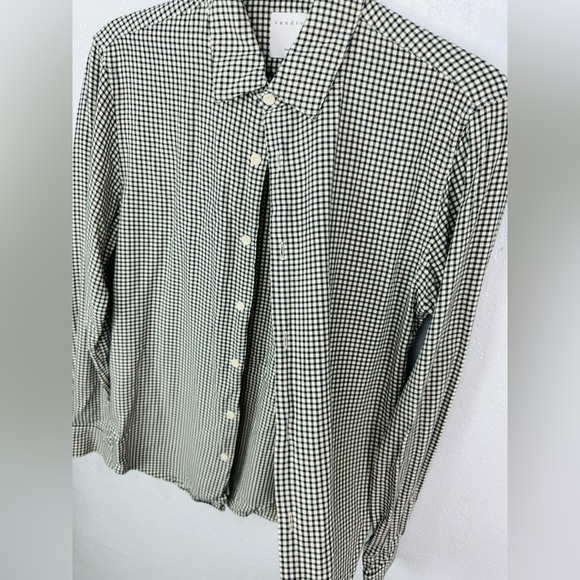 Sandro Gingham Button Down Flannel Shirt Black Cream Color - Picture 4 of 8